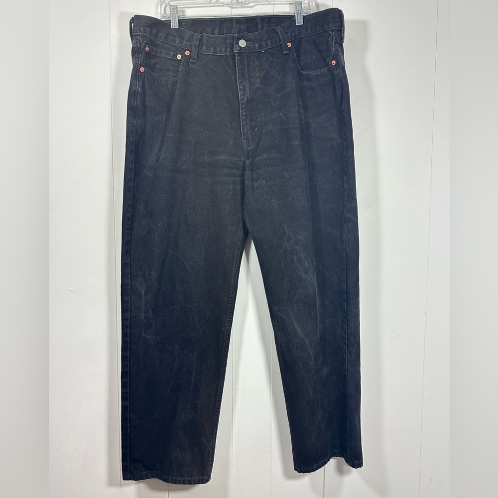 Levis 550 Black Denim Jeans Mens Size 42x32 Relaxed Tapered Fit Acid Wash